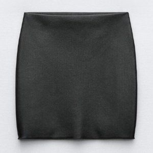 Zara Faux Leather Stretch Knit Mini Skirt - Black, Size M
